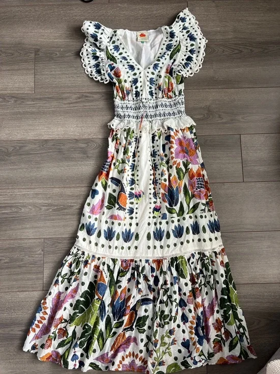 FARM Rio White Maxi Dress with Multicolor Floral Embroidery - Picture 1 of 10